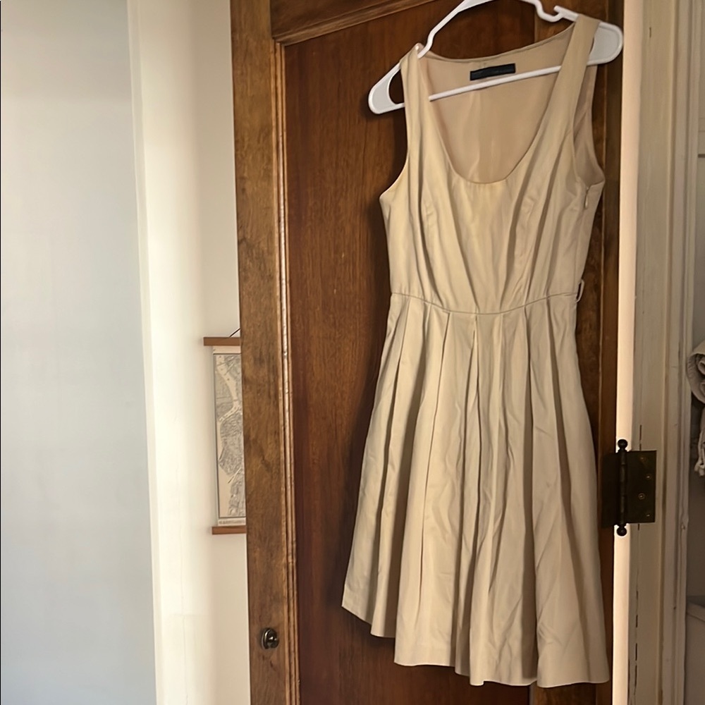 Zara Cream Pleated A Line Sleeveless Dress - Cotton